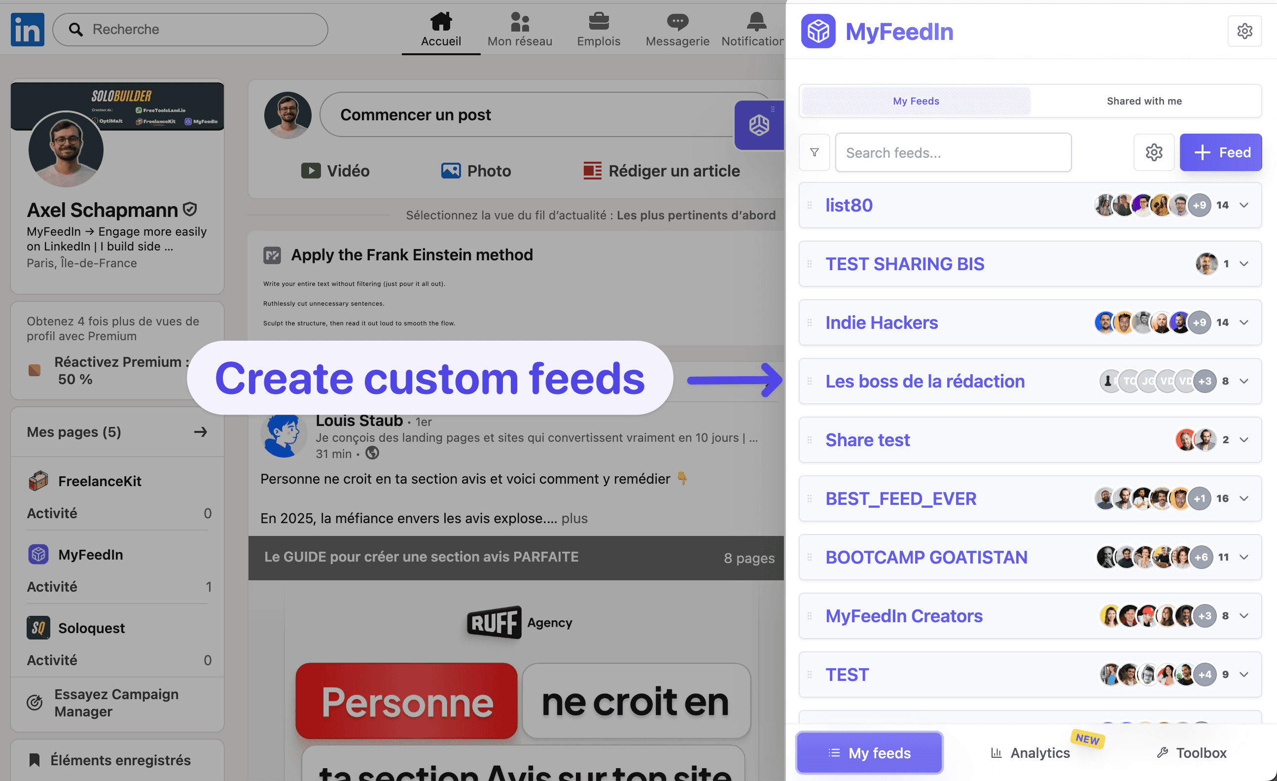 Custom LinkedIn feeds interface